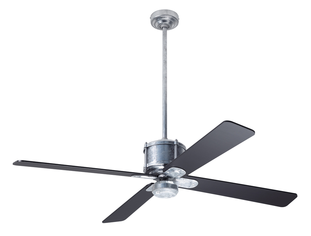 Industry DC Fan; Galvanized Finish; 50" Black Blades; No Light; Wall/Remote Combo Control