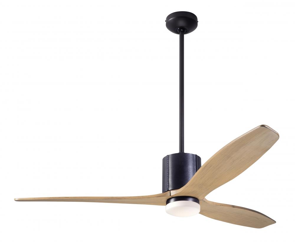LeatherLuxe DC Fan; Dark Bronze Finish with Black Leather; 54" Maple Blades; 17W LED; Wall/Remot