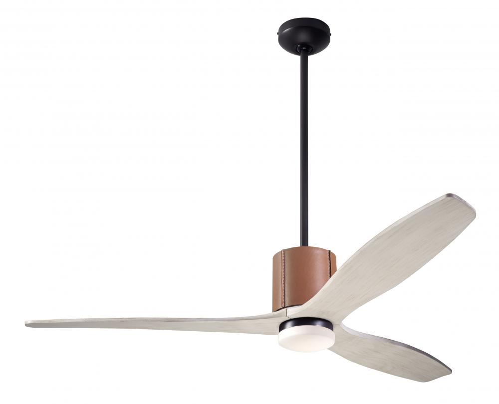 LeatherLuxe DC Fan; Dark Bronze Finish with Tan Leather; 54" Whitewash Blades; 17W LED; Wall Con