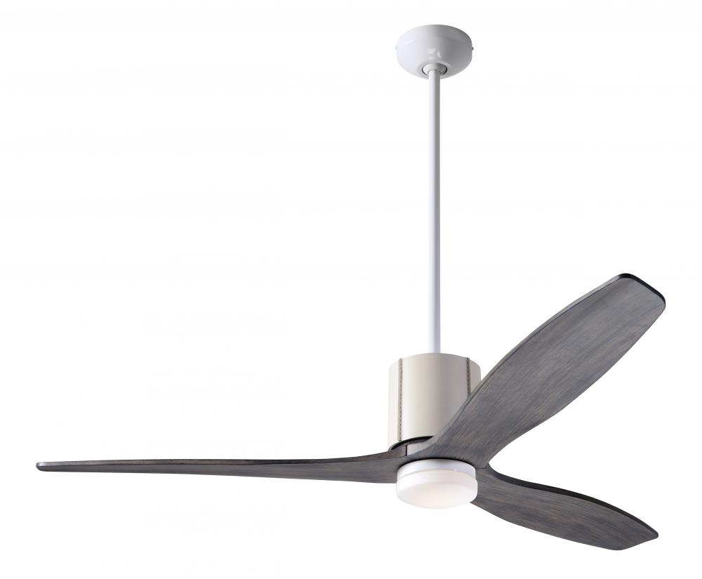 LeatherLuxe DC Fan; Gloss White Finish with Ivory Leather; 54" Graywash Blades; 17W LED; Wall/Re