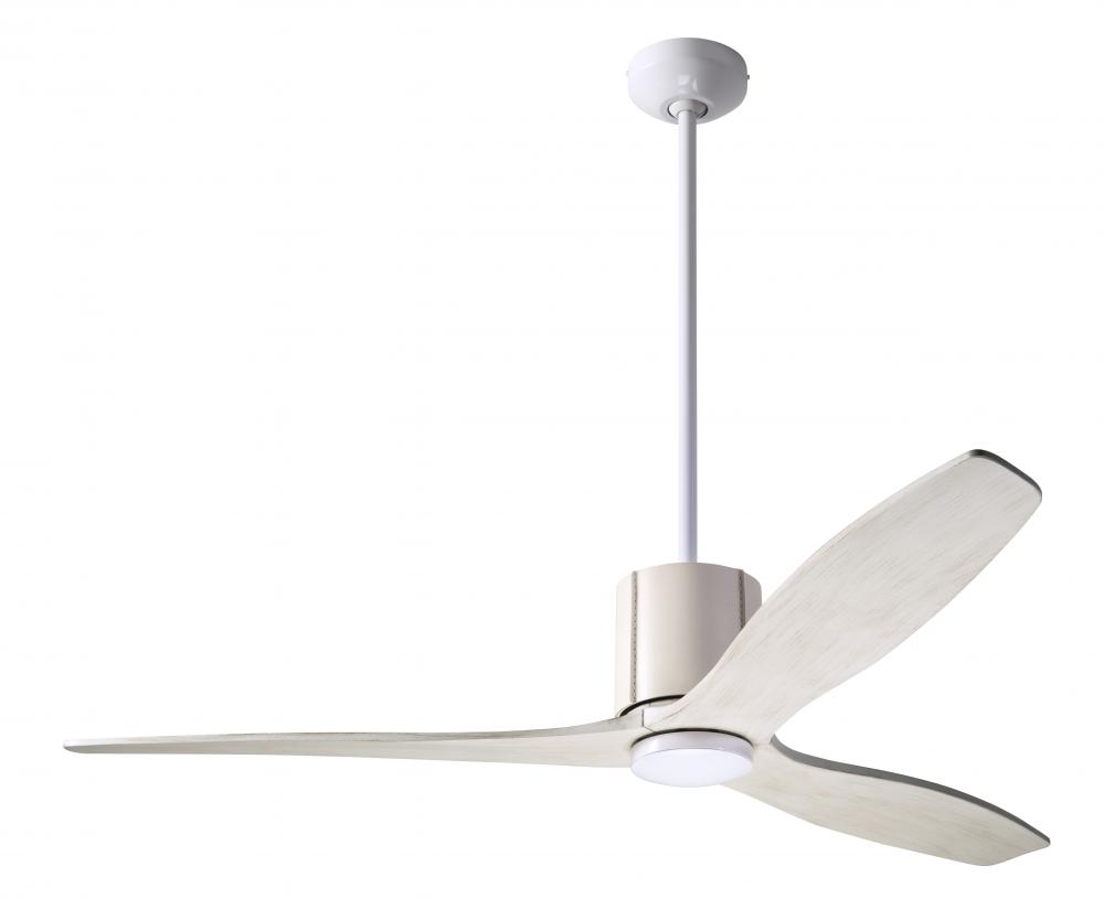 LeatherLuxe DC Fan; Gloss White Finish with Ivory Leather; 54" Whitewash Blades; No Light; Wall/