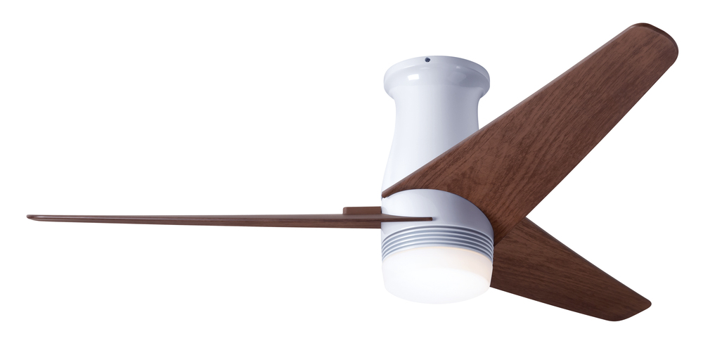 Velo Flush DC Fan; Gloss White Finish; 48" Mahogany Blades; 17W LED; Wall/Remote Combo Control