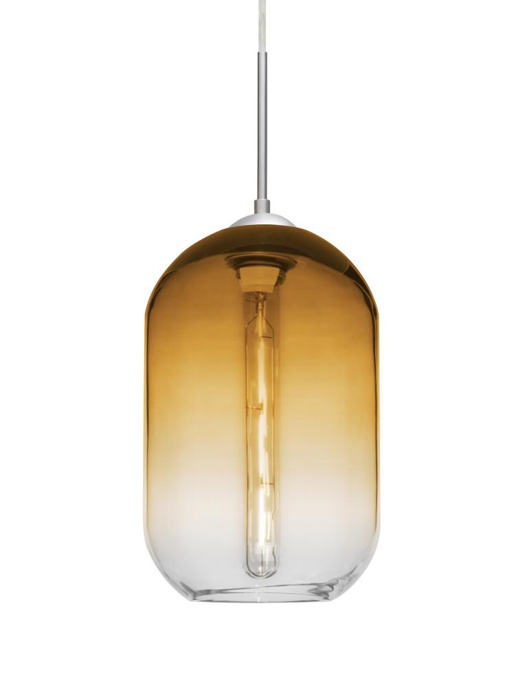 Besa, Omega 12 Cord Pendant, Amber/Clear, Satin Nickel Finish, 1x5W LED Filament