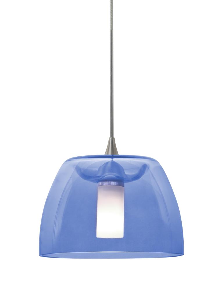 Besa Spur Cord Pendant, Blue, Satin Nickel Finish, 1xMAX GY6.35 Base