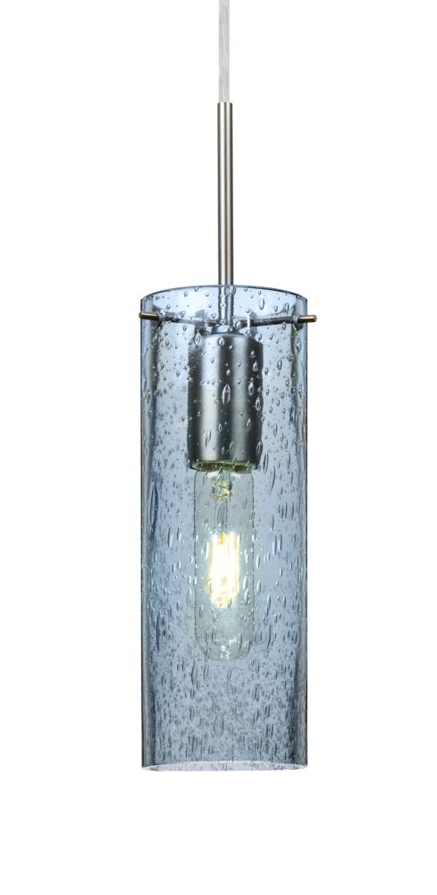 Besa, Juni 10 Pendant For Multiport Canopy, Blue Bubble, Satin Nickel, 1x60W Medium Base