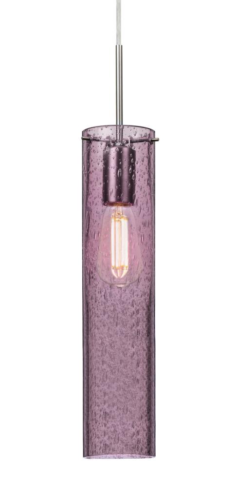Besa, Juni 16 Pendant For Multiport Canopy, Plum Bubble, Satin Nickel, 1x4W LED Filament