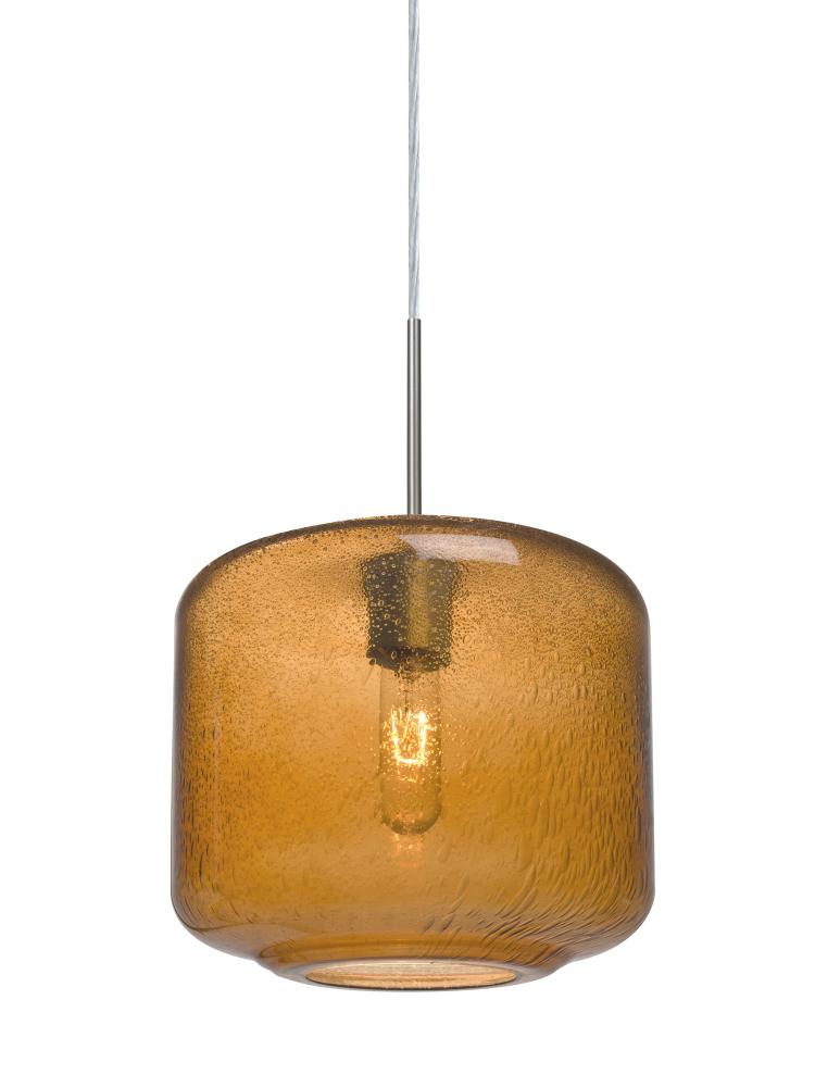 Besa Niles 10 Pendant For Multiport Canopy, Amber Bubble, Satin Nickel Finish, 1x60W Medium Base