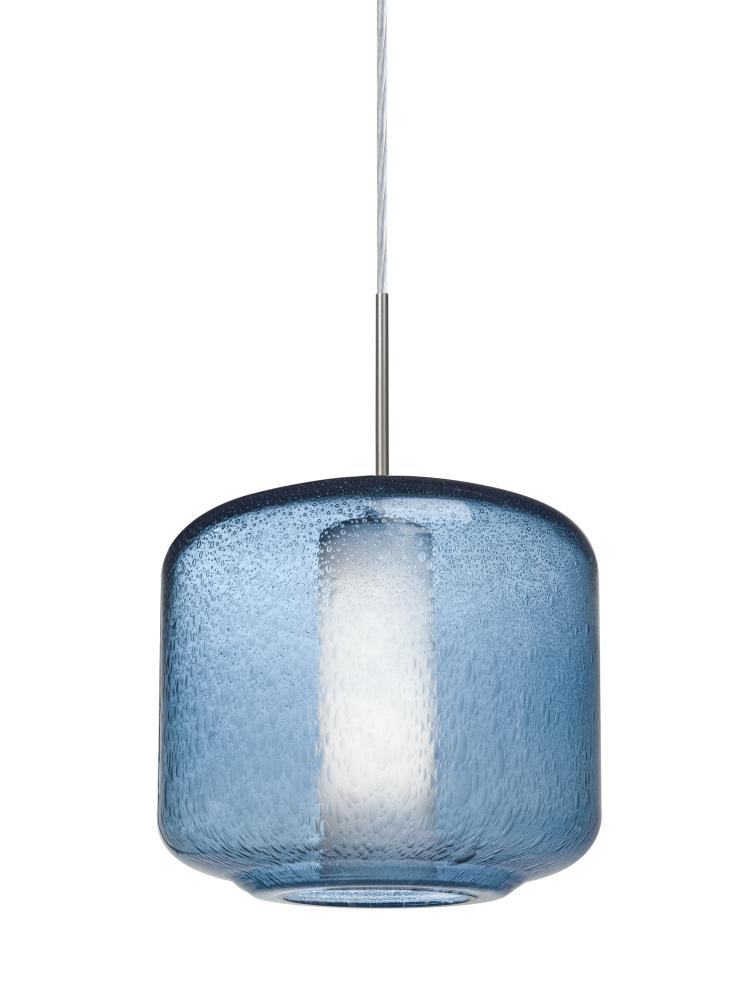 Besa Niles 10 Pendant For Multiport Canopy, Blue Bubble/Opal, Satin Nickel Finish, 1x5W LED