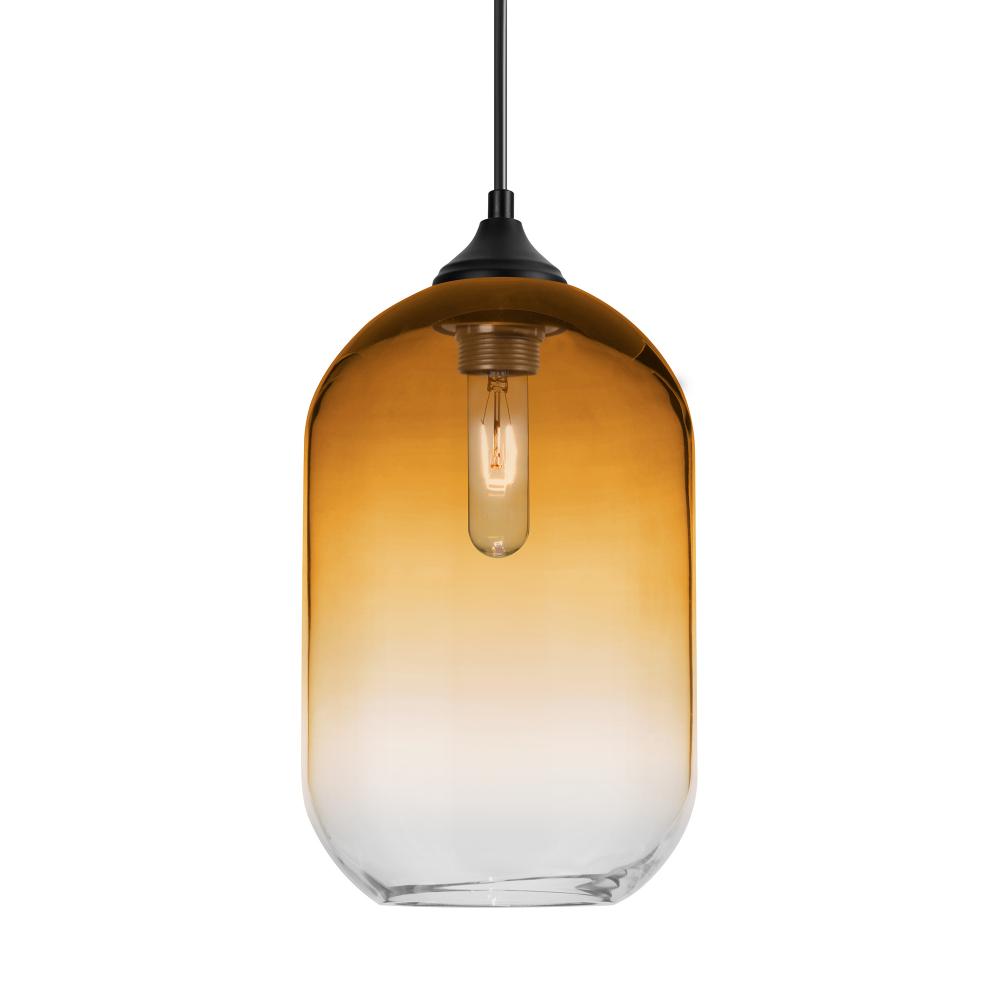Besa, Omega 12 Outdoor Pendant, Amber/Clear, Black Finish, 1xE26 Base