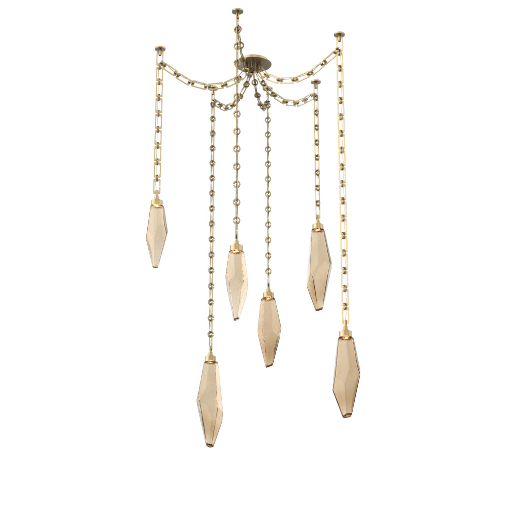 Rock Crystal Multi Light Pendant Multi Port Canopy Gilded Brass