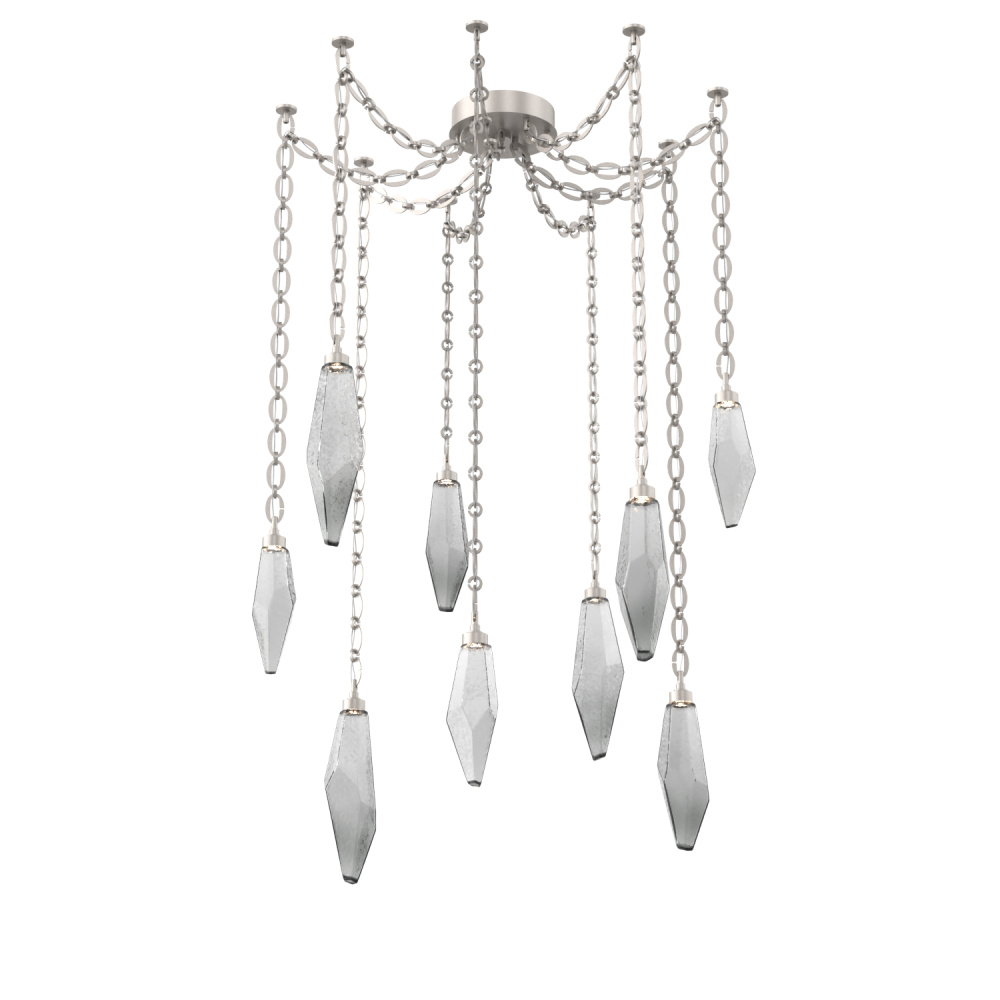 Rock Crystal Multi Light Pendant Multi Port Canopy Beige Silver