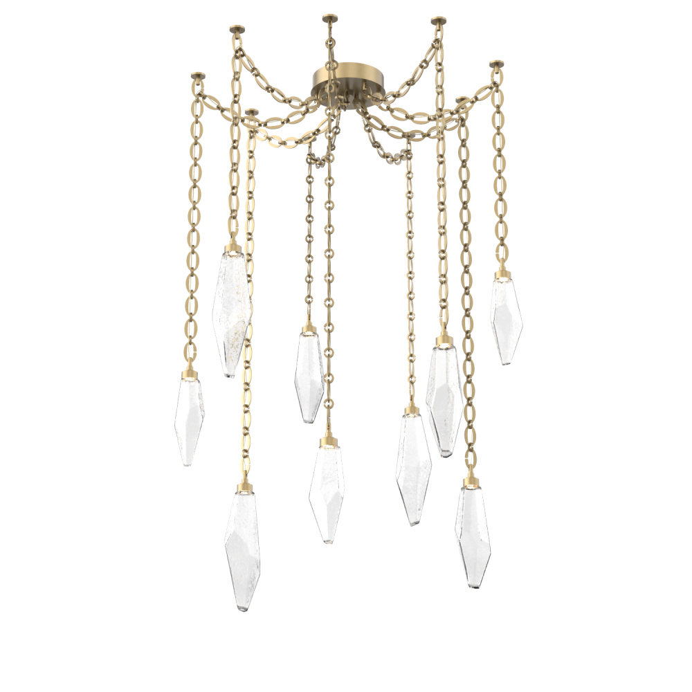 Rock Crystal Multi Light Pendant Multi Port Canopy Gilded Brass