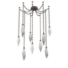 Hammerton SNB0050-09-FB-CS-CH1-L3 - Rock Crystal Multi Light Pendant Multi Port Canopy Flat Bronze