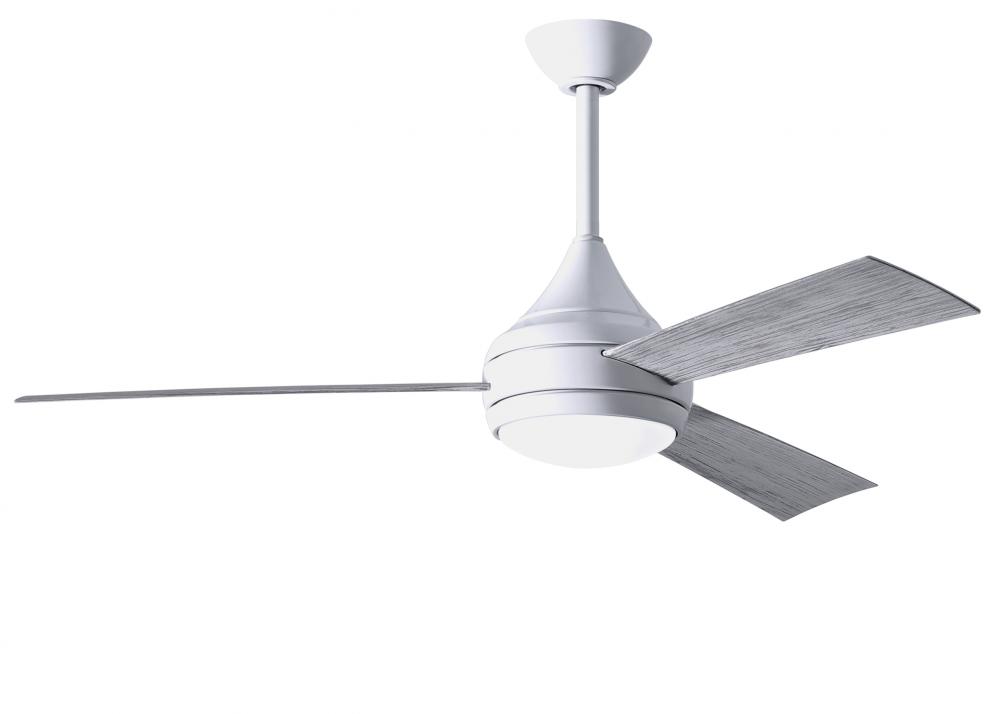 Donaire - Three Blade Paddle Fan - Integrated LED - Gloss White Finish - Barn Wood Tone Tone Blades