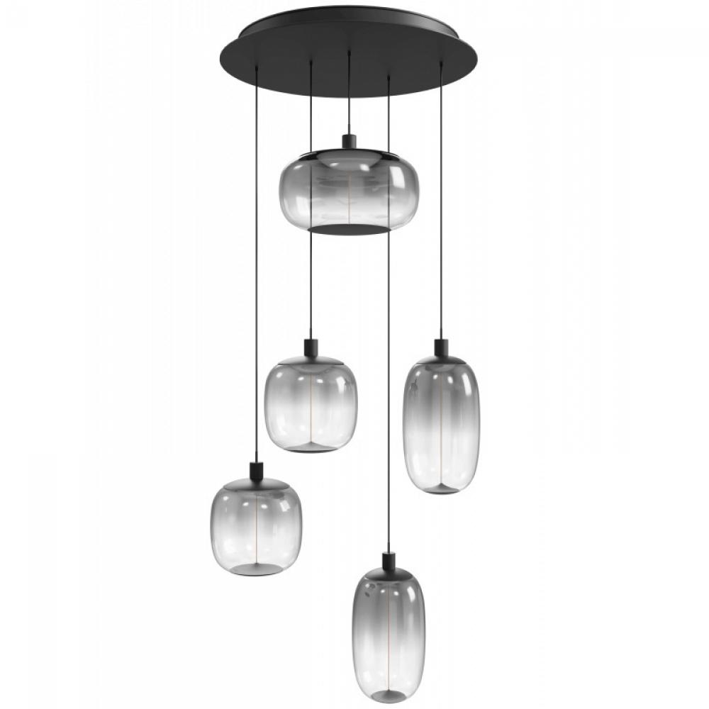 Monaco 5-Light Multi Pendant in Black with Gradient Smoke Glass