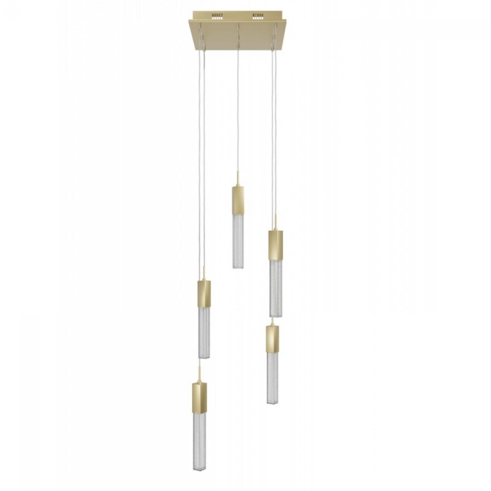 Boa  5 Light Multi Pendant in Brushed Brass with Studded Glass
