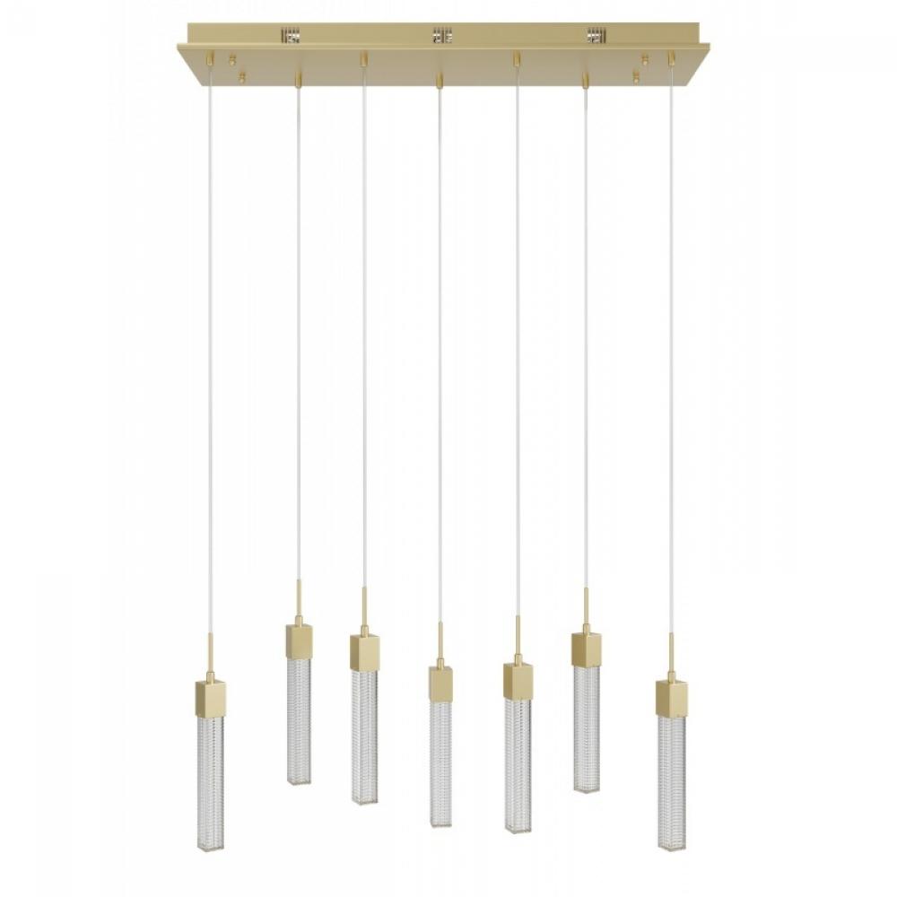 Boa  7 Light Multi Pendant in Brushed Brass with Studded Glass