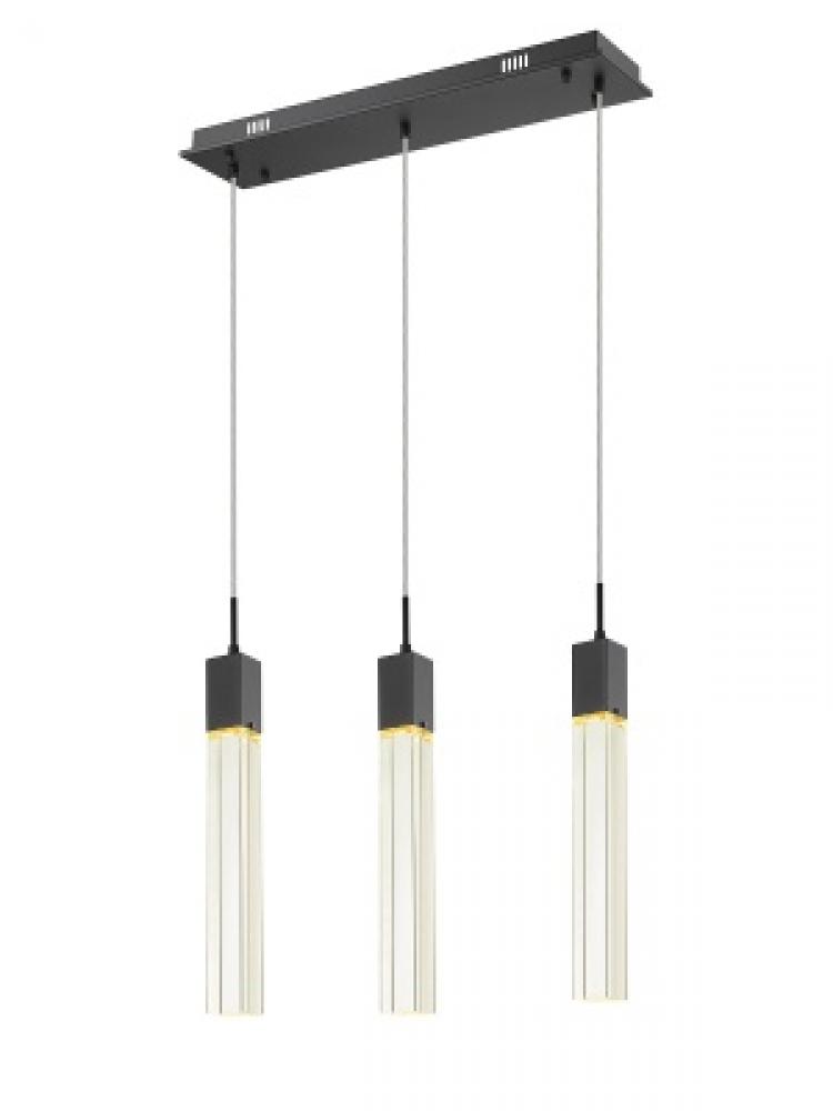 The Original Glacier Collection 3 Light Linear Multi Pendant in Black with Clear Crystal