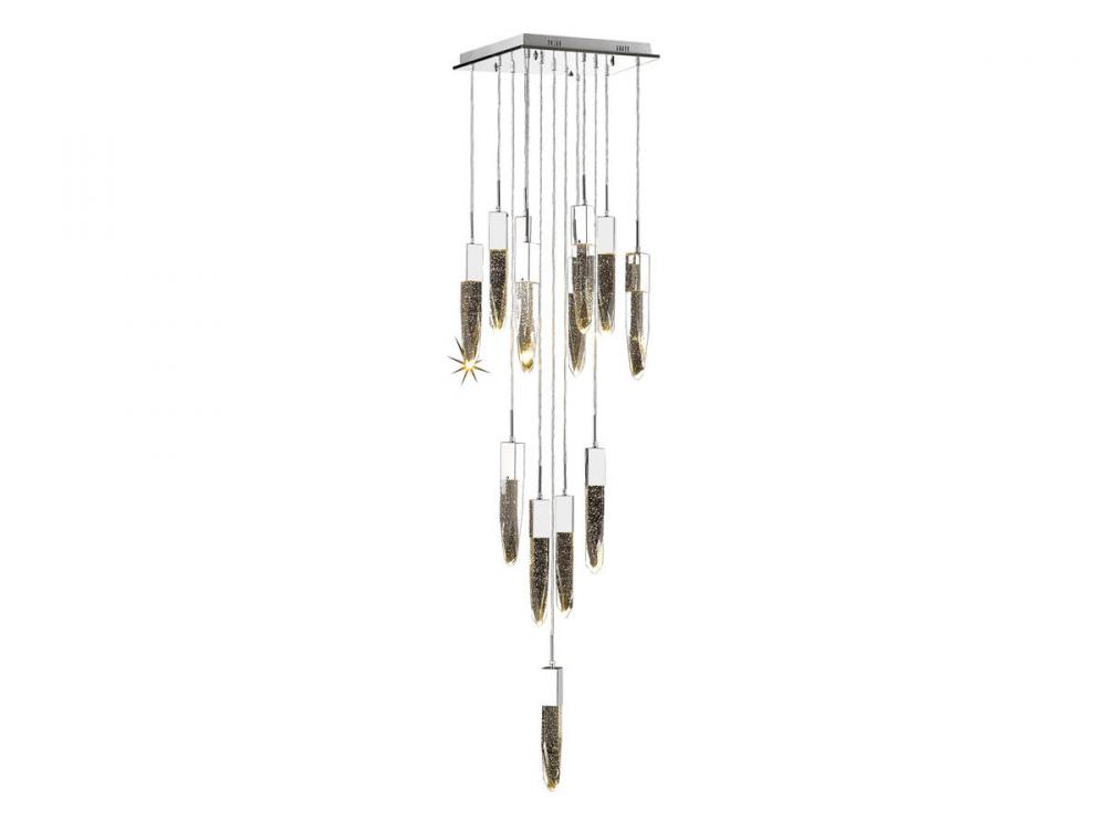 Aspen  13 Light Multi  Pendant in Polished Chrome with Bubbled Crystal