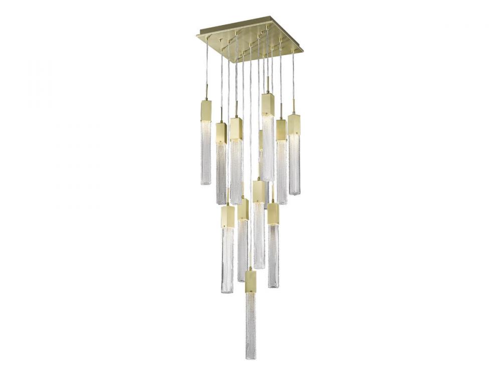 Boa  13 Light Multi Pendant in Brushed Brass with Studded Glass