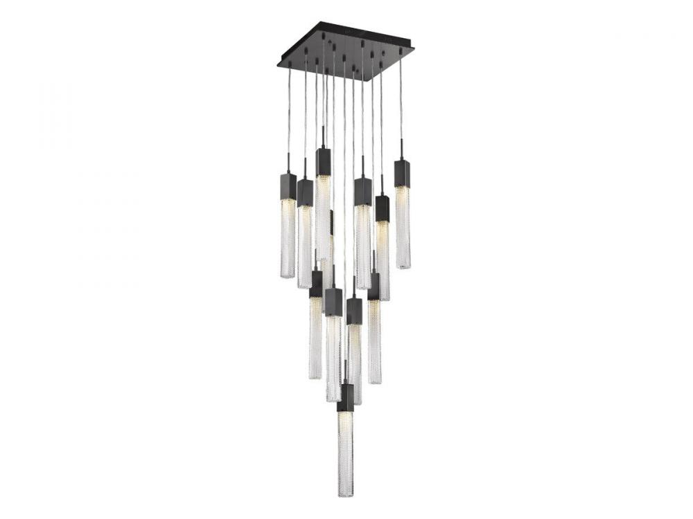 Boa Collection 13 Light  Multi Pendant in Dark Bronze with Studded Glass