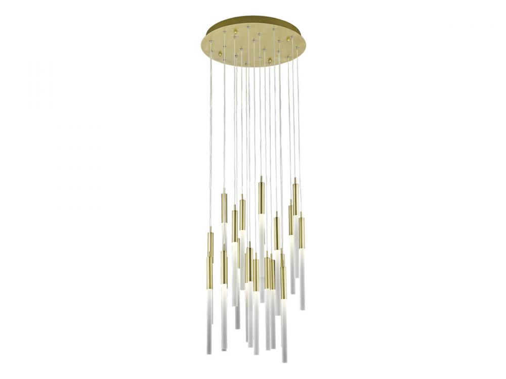 Main Street  21 Light Frosted Glass Multi Pendant in Brushed Brass