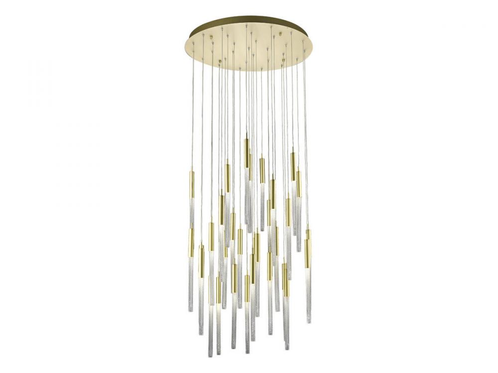 Main Street  31 Light Multi Pendant in Brushed Brass with Studded Glass