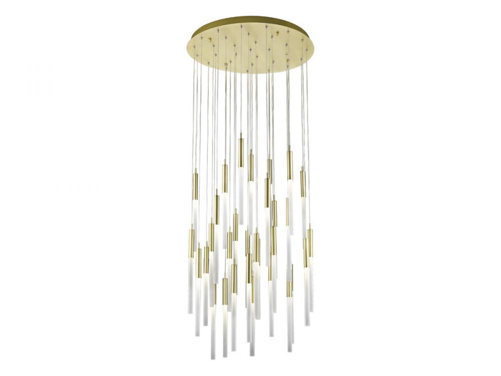 Main Street  31 Light Frosted Glass Multi Pendant in Brushed Brass