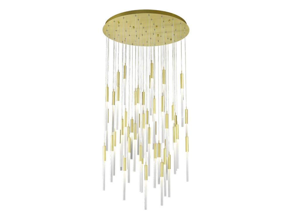 Main Street  51 Light Frosted Glass Multi Pendant in Brushed Brass