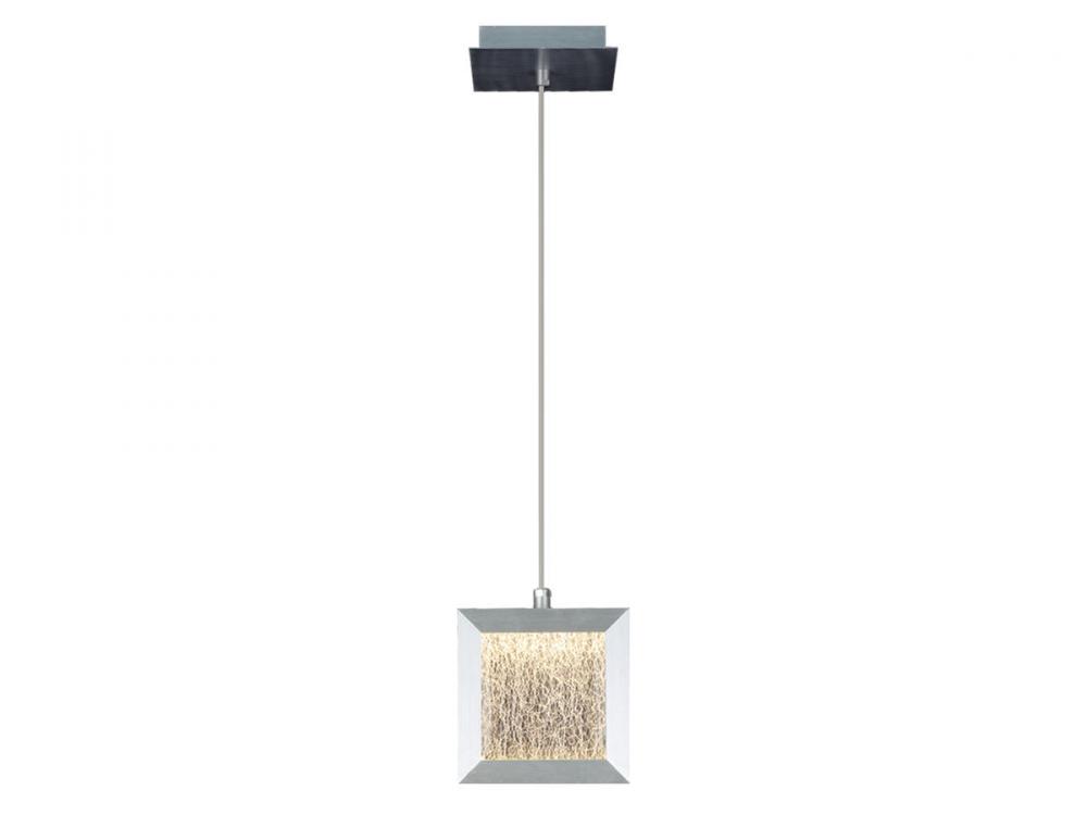 Brentwood 6" Square Pendant in Brushed Aluminum with Textured Glass