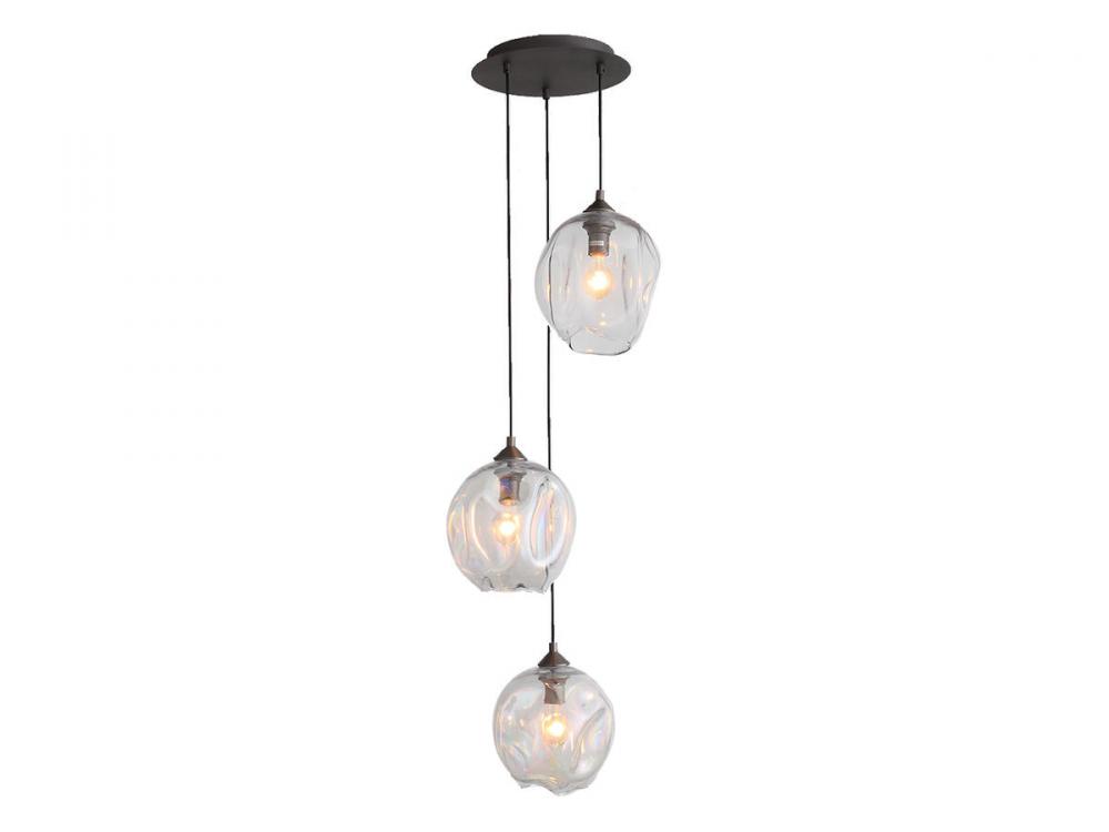 Sonoma Ave. 3-Light Multi Pendant with Clear Glass and Dark BronzeAccents