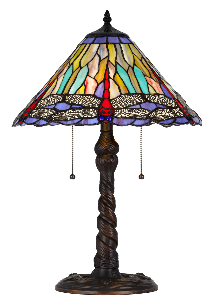 60W x 2 metal/resin Tiffany table lamp with pull chain switches