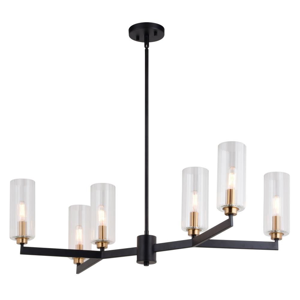 Claremont 31.25-in. 6 Light Chandelier Matte Black with Autumn Brass
