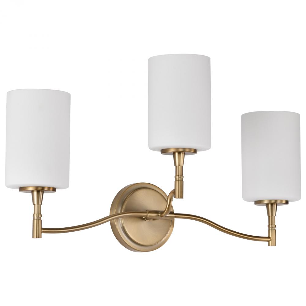 Liam; 3 Light Vanity; Burnished Brass; White Opal Glass