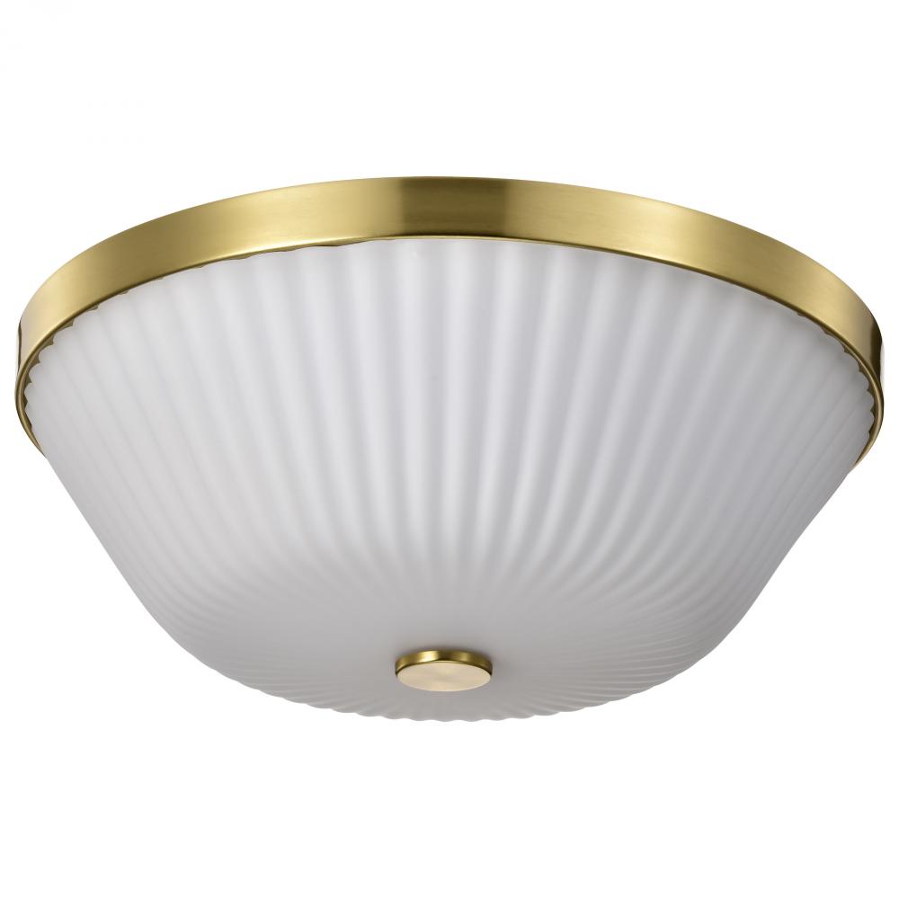 Royale; 3 Light Flush Mount; Burnished Brass Finish; Ribbed White Glass