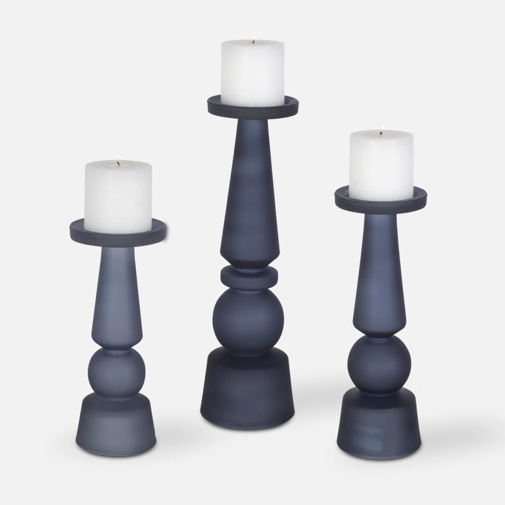 Uttermost Cassiopeia Blue Glass Candleholders Set/3
