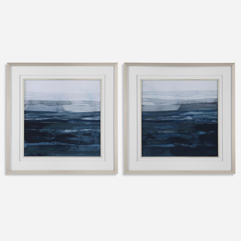 Uttermost Rising Blue Abstract Framed Prints Set/2