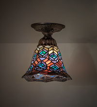Meyda White 276080 - 8" Wide Tiffany Peacock Feather Flush Mount
