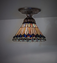 Meyda White 276084 - 8" Wide Tiffany Jeweled Peacock Flushmount