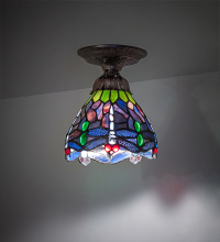 Meyda White 276103 - 7" Wide Tiffany Hanging Head Dragonfly Flush Mount