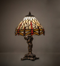 Meyda White 282757 - 12" High Tiffany Hanging Head Dragonfly Cherub Accent Lamp