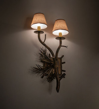 Meyda White 283594 - 12" Wide Pinewood 2 Light Left Wall Sconce
