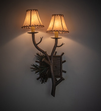 Meyda White 289505 - 12" Wide Pinewood 2 Light Left Wall Sconce